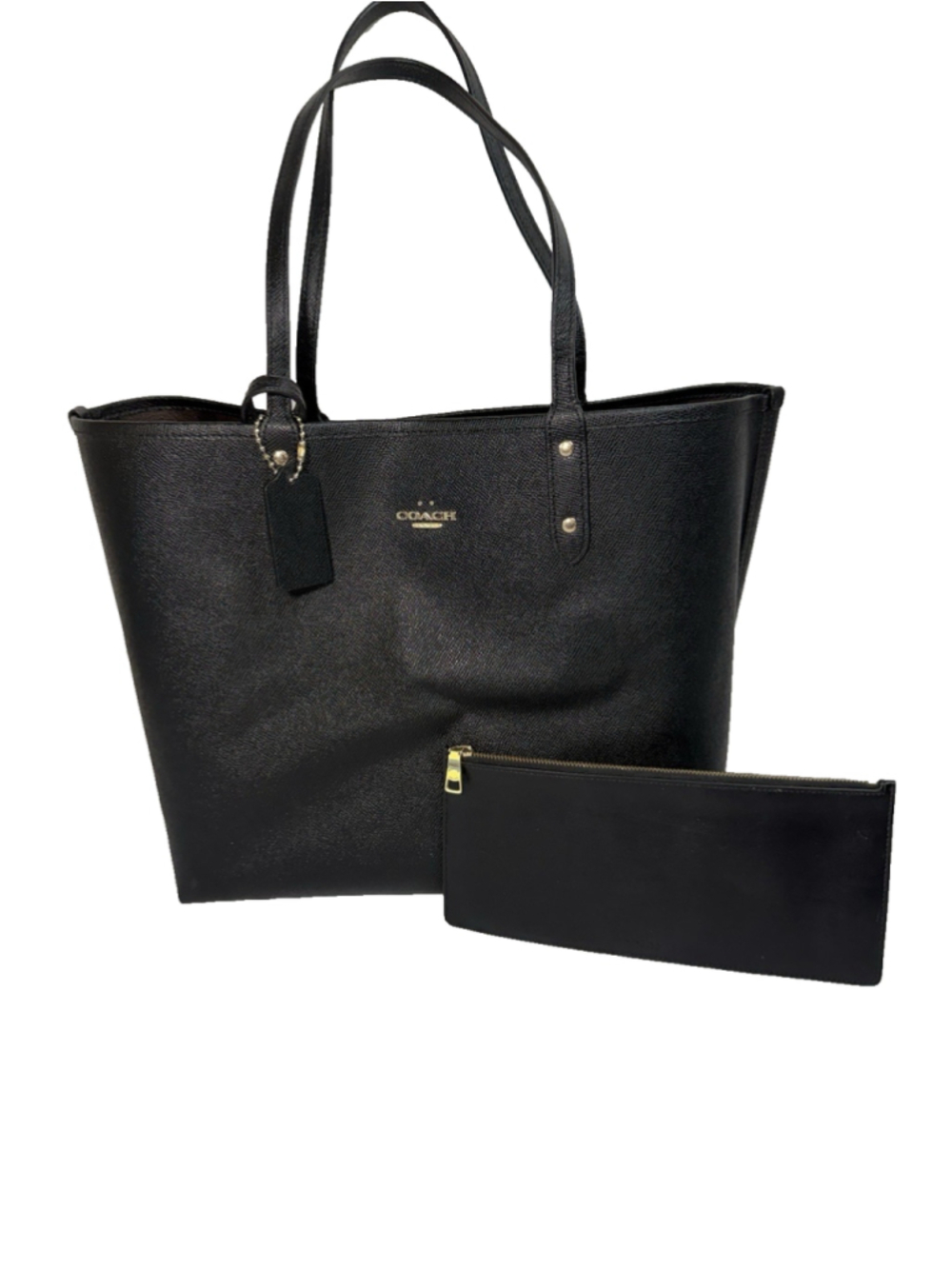 COACH Leather City Tote Purse Black reversible signature brown print inside
